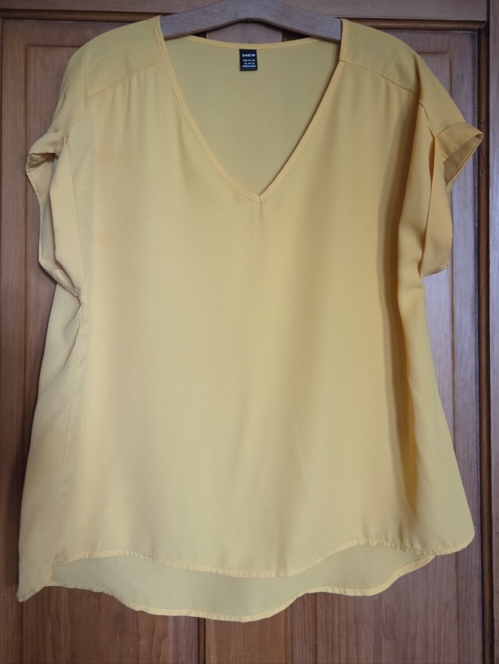 SHEIN Mustard Yellow V-Neck Short Sleeve Blouse